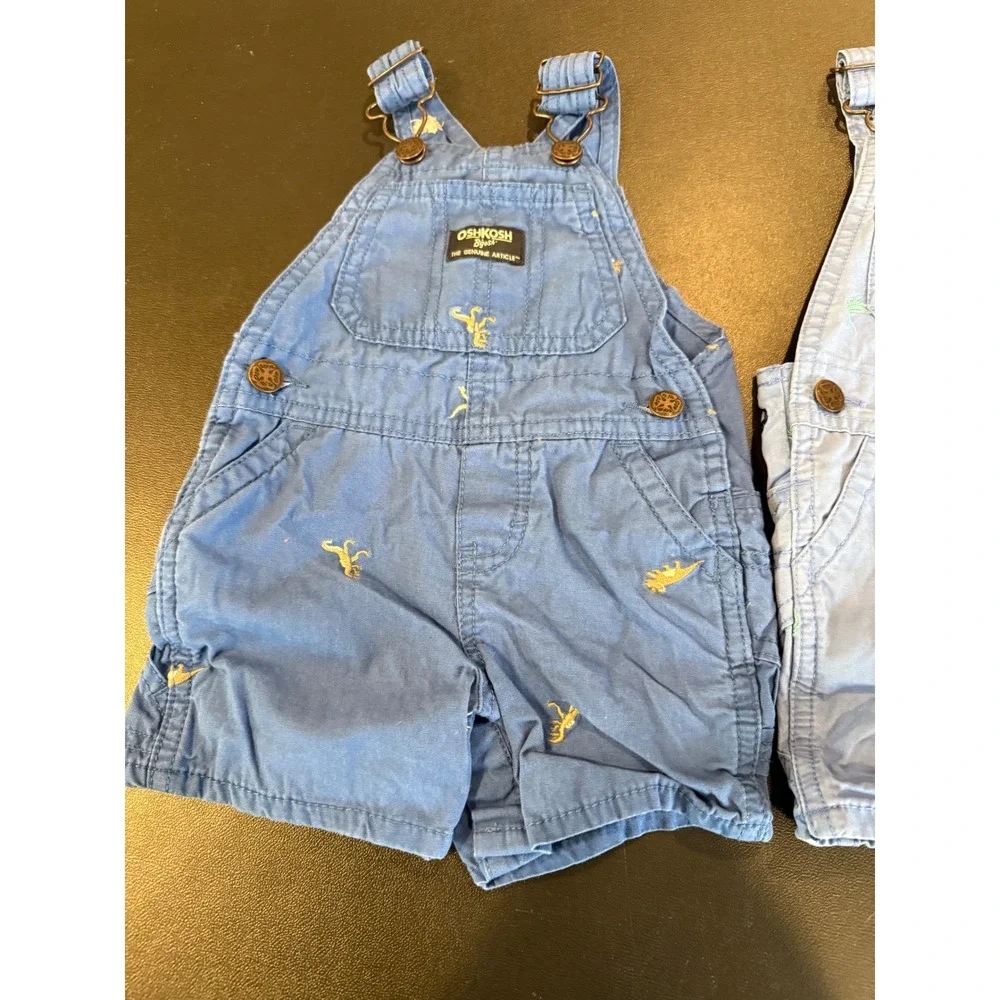 OshKosh Boys 6-9M Shortall Overalls Blue Mint Alligator Dinosaur  Bundle Of‎ 3